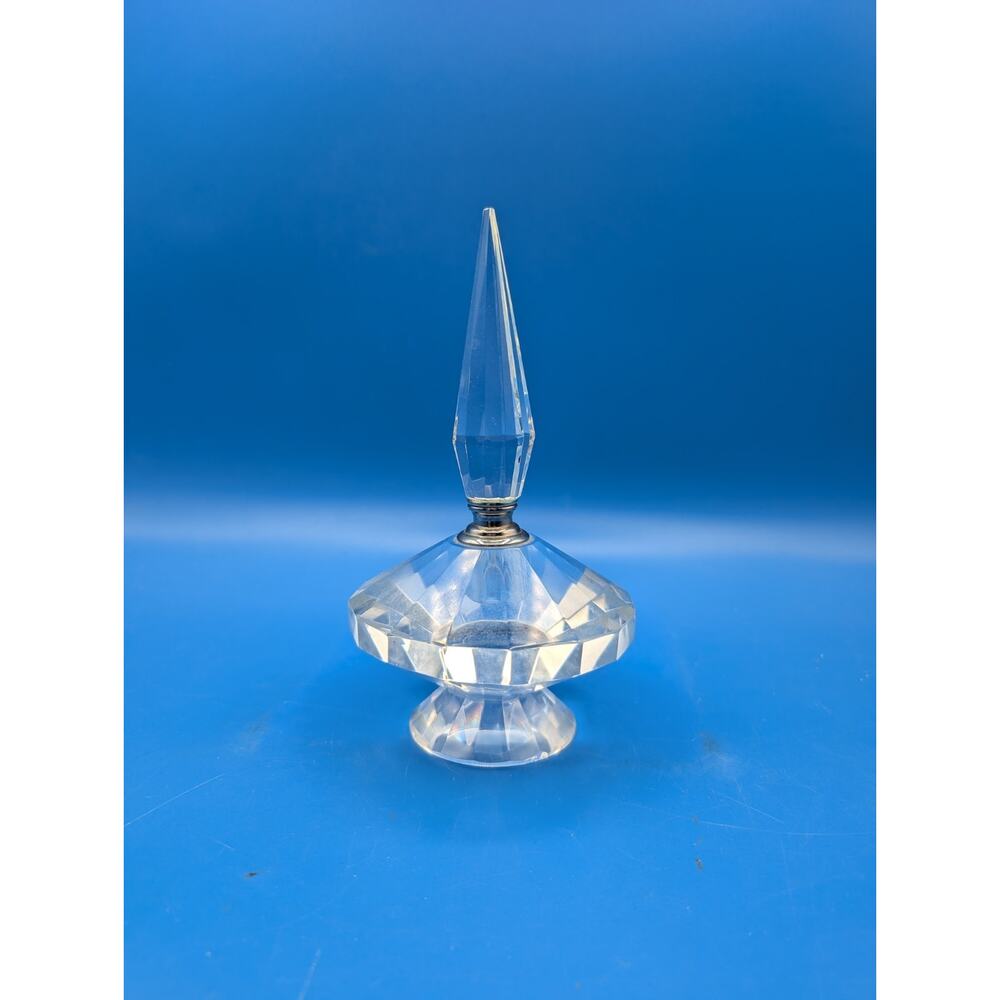 Elegant Faceted Crystal Diamond Cut Perfume Bottle w/Wand Dauber Beautiful Heavy